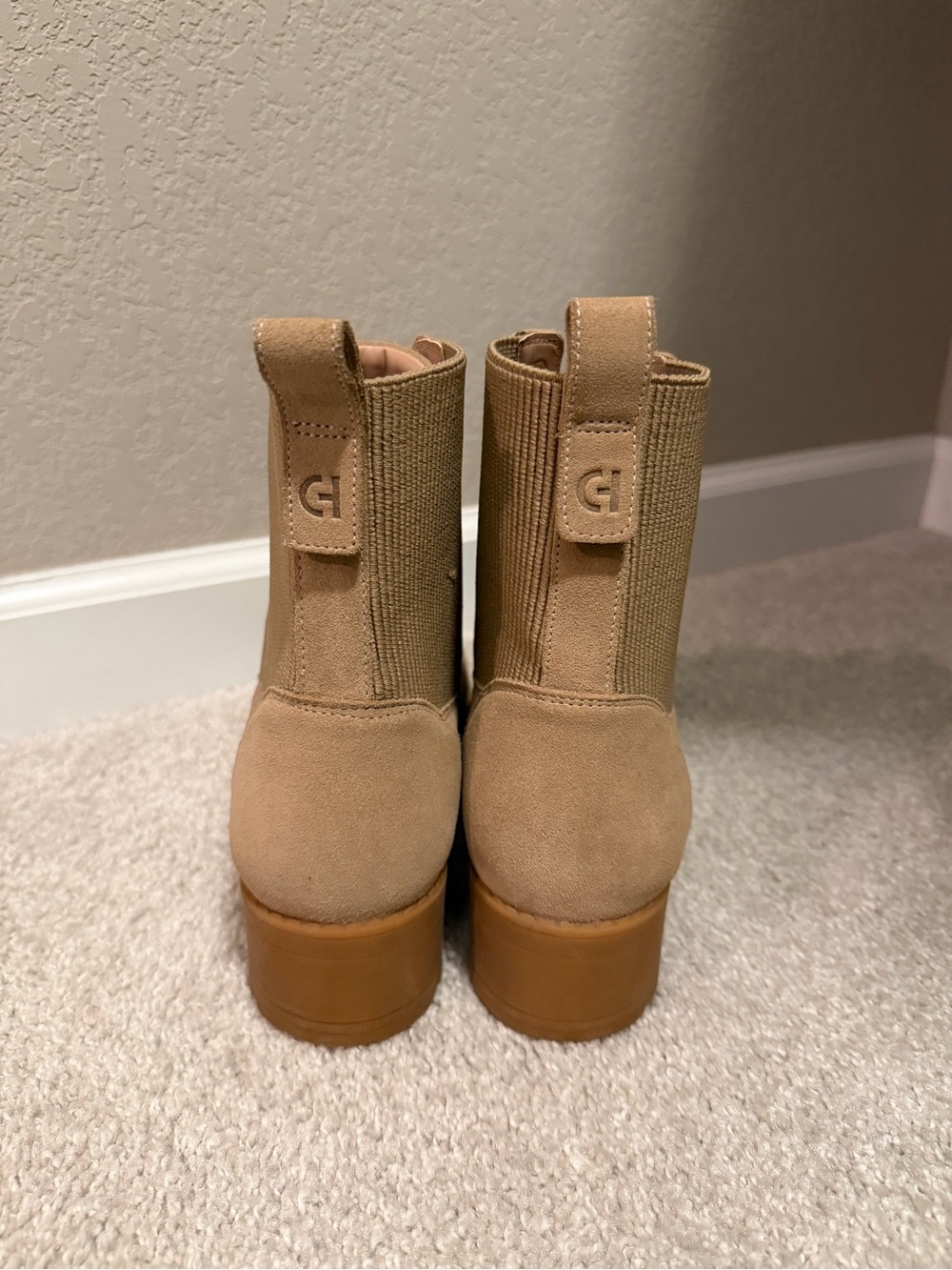 Cole Haan Camea Waterproof Lace-Up Combat Boots in Beige Suede - Picture 3 of 6